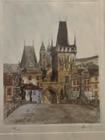 Gesigneerd - St. Karelsbrug Praag - 33/100, Antiek en Kunst, Kunst | Etsen en Gravures, Ophalen of Verzenden