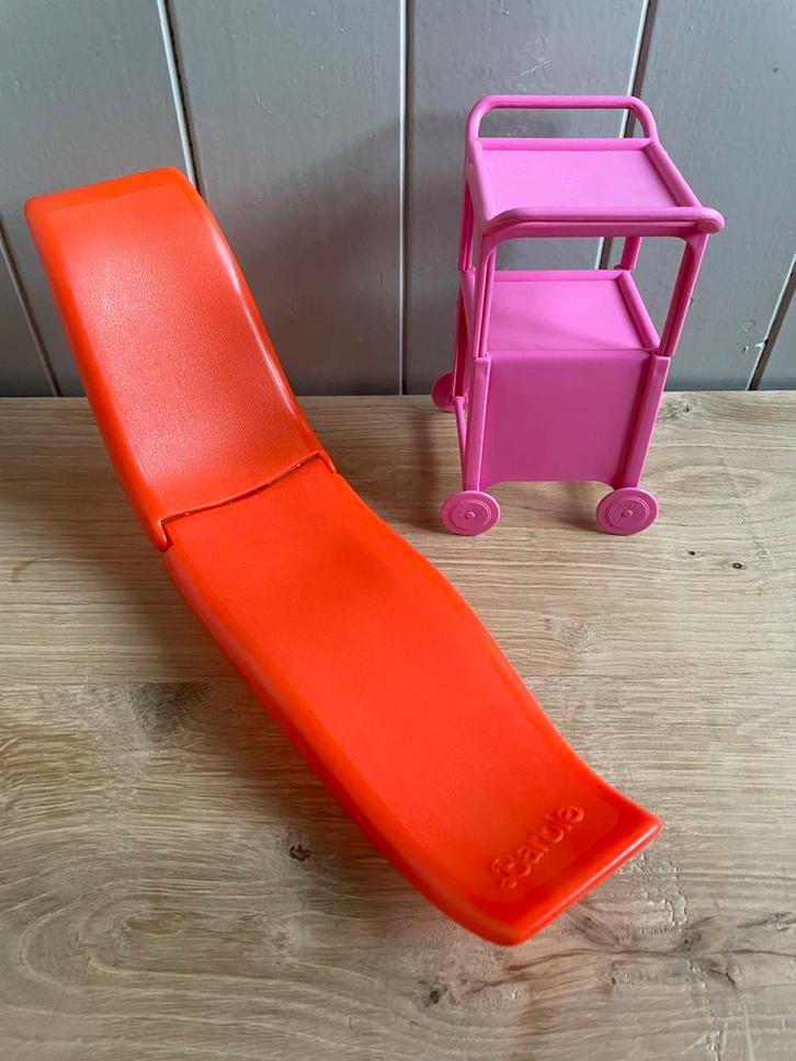 Vintage Mattel Barbie patio set, 1981, ligbed, meubeltjes., Verzamelen, Poppen, Gebruikt, Accessoires, Ophalen of Verzenden