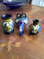 Drie miniatuur vaasjes Gouds Plateel in uitstekende staat., Verzenden