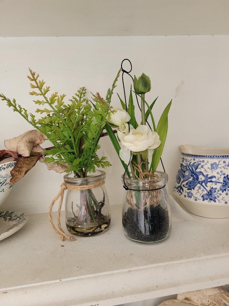 Kunst ranonkels in glazen potjes, Belle Vieille Brocante, Nieuw, Ophalen of Verzenden, Jolandamonsieurs@gmail.com