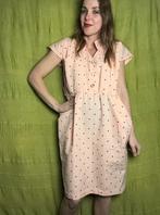 Vintage jurk - jaren 70 - zalm - gestippeld- stippen, Maat 38/40 (M), Hgv, Oranje, Ophalen of Verzenden