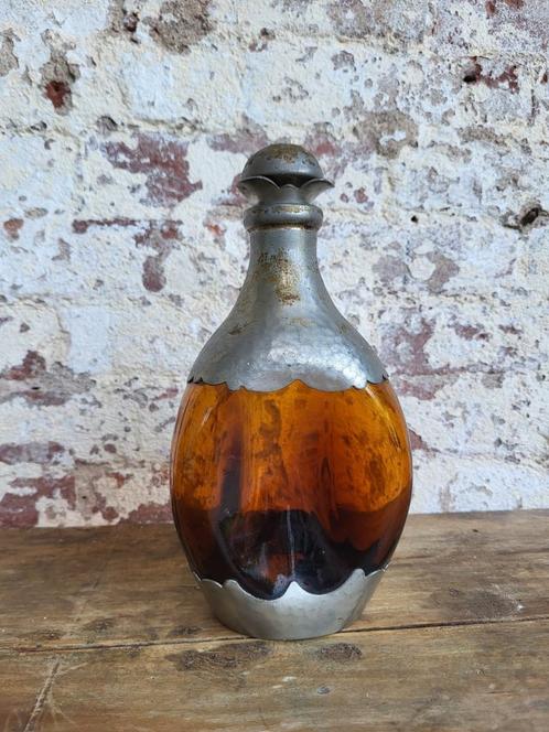 Prachtige brocante art deco  karaf met tin/ allegonda, Antiek en Kunst, Curiosa en Brocante, Ophalen of Verzenden
