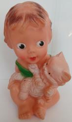 Vintage Rubber Toys Piep Ledraplastic Italie Meisje Met Poes, Ophalen of Verzenden