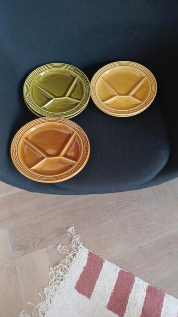 Fondueborden retro seventies, Huis en Inrichting, Keuken | Servies, Ophalen, Zo goed als nieuw, Overige stijlen