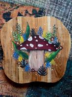 Handgeschilderde paddenstoel op hout, Antiek en Kunst, Ophalen of Verzenden