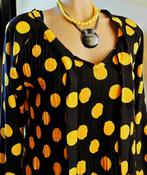 Tuniek waaier stof noppen voille blouse Italy oker/zwart M/L, Made in Italy, Zwart, Maat 42/44 (L), Ophalen of Verzenden