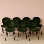 6 donkergroene fluwelen eetkamerstoelen, Antiek en Kunst, Ophalen