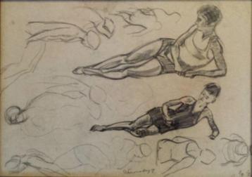 Dirk Smorenberg(1883) Tekeningen Papier "Figuur Studies" Ges beschikbaar voor biedingen