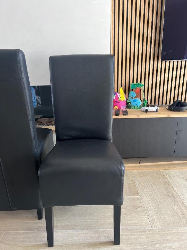 4 leren eetkamerstoelen met handvat, Huis en Inrichting, Stoelen, Gebruikt, Vier, Leer, Zwart, Ophalen