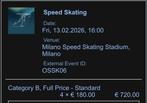 Twee schaatstickets Olympische Spelen, Tickets en Kaartjes, Twee personen, Februari