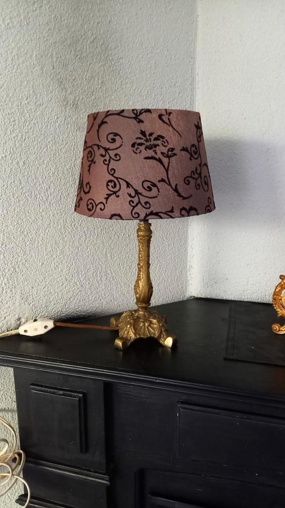 oud koperen / messing schemerlampje met barok kapje, Antiek en Kunst, Antiek | Lampen, Ophalen of Verzenden