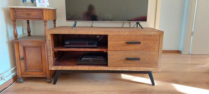 TV-kast, hout, teak, industrieel, Huis en Inrichting, Kasten | Televisiemeubels, Zo goed als nieuw, Minder dan 100 cm, 100 tot 150 cm