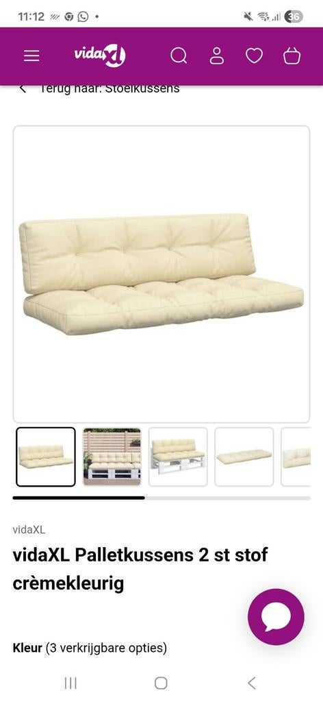 Palletkussens creme zo goed als nieuw, Ophalen