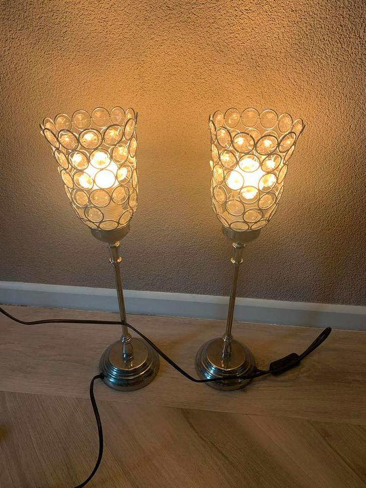 Set van 2 Tafellampjes kristal look chroom, Huis en Inrichting, Lampen | Vloerlampen, Gebruikt, Minder dan 100 cm, Metaal, Ophalen
