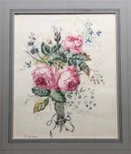 Aquarel bloemen rozen 19e eeuw, Antiek en Kunst, Kunst | Schilderijen | Klassiek, Ophalen of Verzenden
