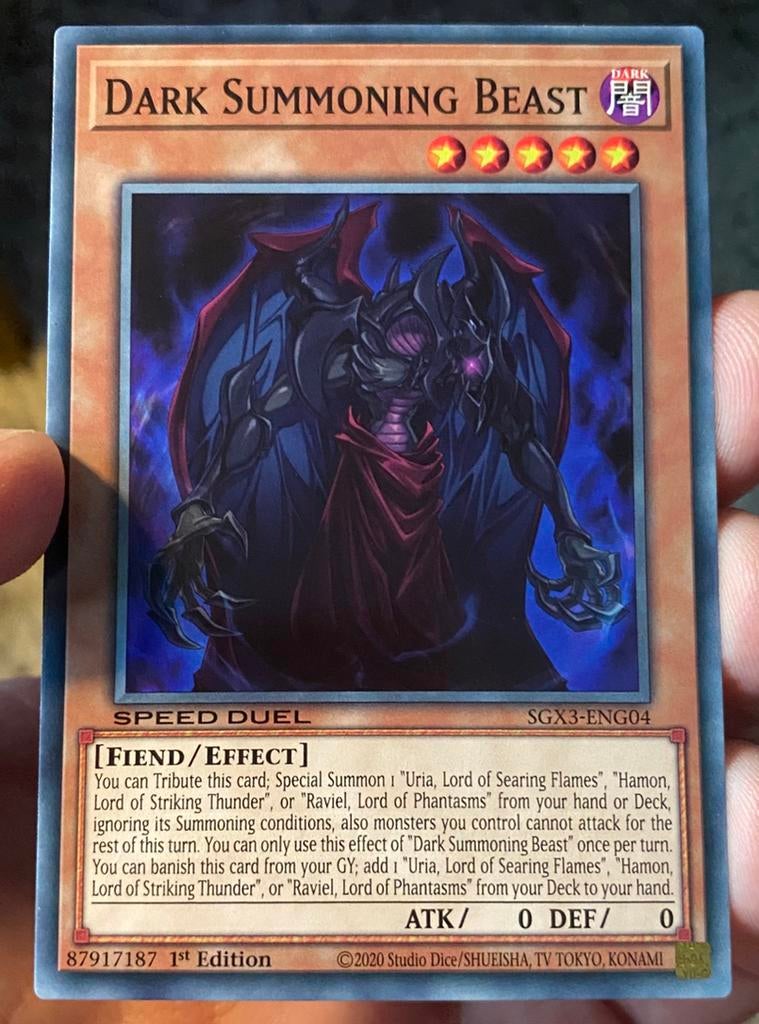 Yu-Gi-Oh! Dark Summoning Beast SGX3 1st Edition !, Ophalen of Verzenden, Zo goed als nieuw, Losse kaart