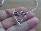 zilveren koordketting met apart hart hanger [653], Met hanger, Verzenden, Zo goed als nieuw, Zilver
