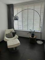 lederen draaifauteuil met voetenbank, Huis en Inrichting, Fauteuils, Ophalen, Gebruikt, 75 tot 100 cm, Metaal