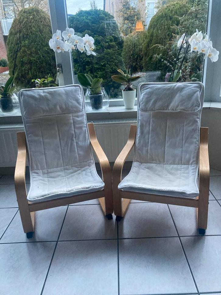 2x Ikea Poang Kinderfauteuil, Huis en Inrichting, Stoelen, Gebruikt, Twee, Hout, Wit, Ophalen