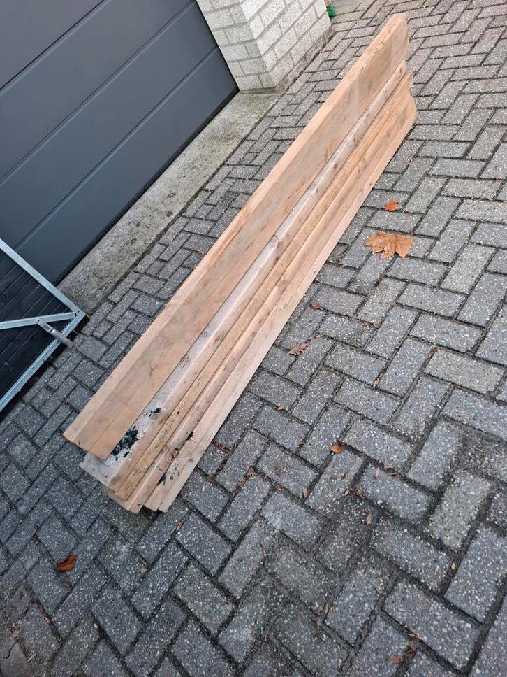6 Gebruikte Houten Balken, Doe-het-zelf en Verbouw, Hout en Planken, Gebruikt, Balk, Overige houtsoorten, 200 tot 250 cm, 50 mm of meer