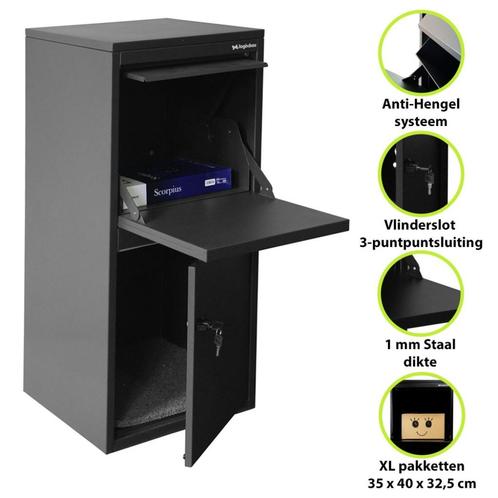 LOGIXBOX - XXL Pakketbrievenbus - Frontbox DeLuxe, Tuin en Terras, Brievenbussen, Nieuw, Staande brievenbus, Staal, Verzenden