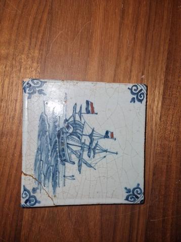Antieke Delftse Tegel - Zeilschip ca. 1750 - Zeldzaam! beschikbaar voor biedingen