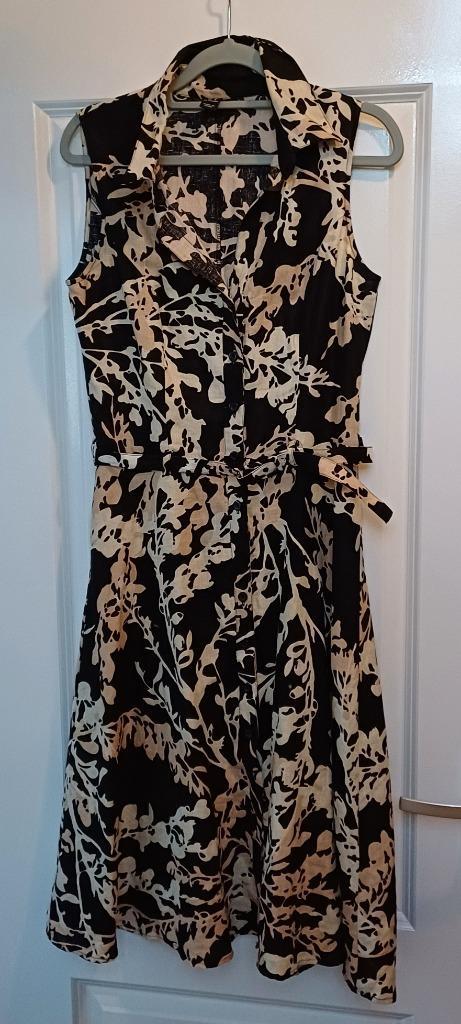 Lange Jurk H&M 36 38 Linnen Zwart Zandkleur ( Jool ), Kleding | Dames, Jurken, Zo goed als nieuw, Maat 36 (S), Zwart, Onder de knie