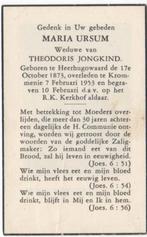 Maria Ursum 1873 Heerhugowaard + 1953 Krommenie, 79 jr, Verzamelen, Bidprentjes en Rouwkaarten, Verzenden