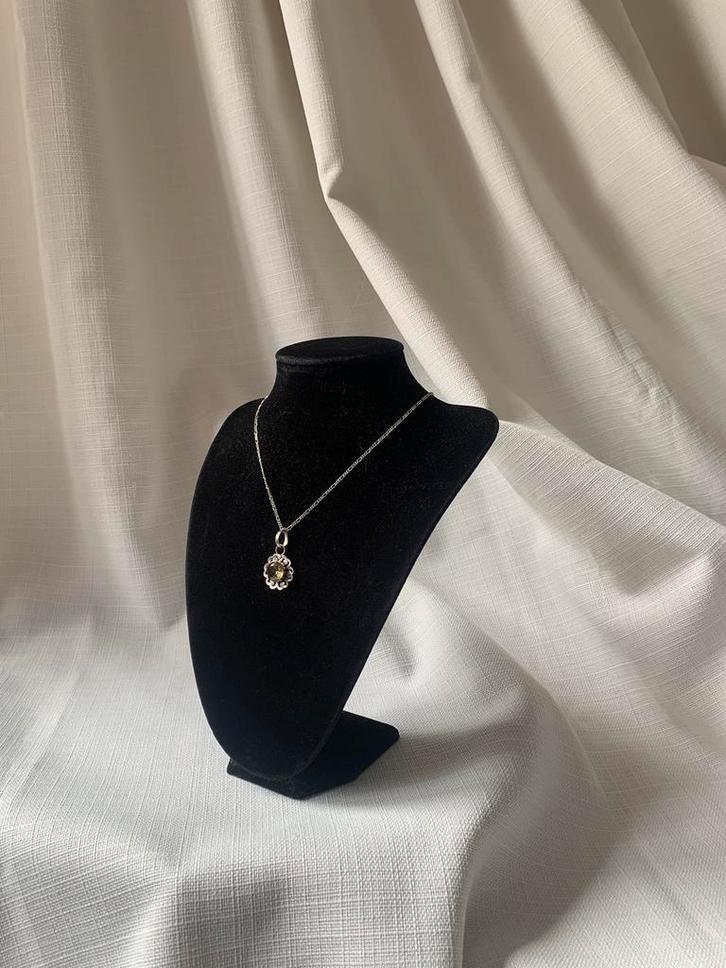 Vintage ketting met citrien hanger, Sieraden, Tassen en Uiterlijk, Kettingen, Zo goed als nieuw, Zilver, Ophalen of Verzenden