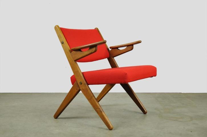 Deense vintage fauteuil, Arne Hovmand Olsen, EIKEN, 1960s, Huis en Inrichting, Fauteuils, Gebruikt, Hout, Stof, 50 tot 75 cm, Minder dan 75 cm