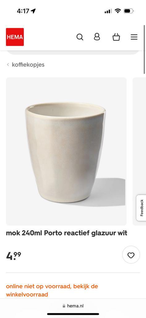 HEMA koffie mokken Porto wit, Huis en Inrichting, Keuken | Servies, Nieuw, Kop(pen) en/of Schotel(s), Overige stijlen, Ophalen of Verzenden