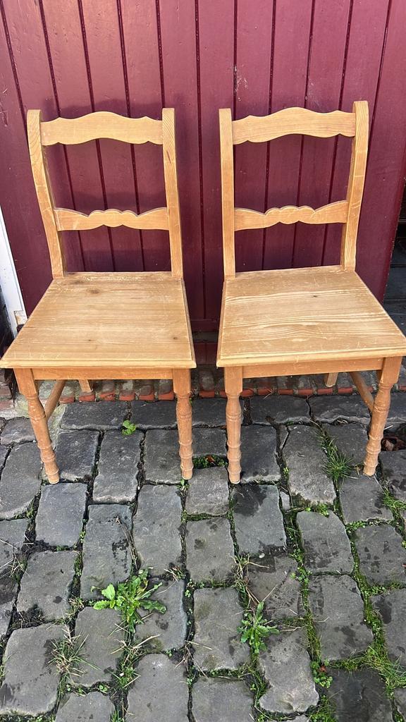 Brocante houten tafel met 6 houten stoelen, Huis en Inrichting, Tafels | Sidetables, Gebruikt, 75 cm of meer, 150 tot 200 cm, Rechthoekig