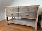 Vintage dressoir / werktafel hout 150cm, Huis en Inrichting, Kasten | Ladekasten, Ophalen, Gebruikt, 150 tot 200 cm, 3 of 4 laden