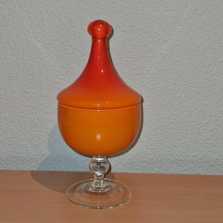 Mooie oranje (Empoli?) glazen apothekerspot, bonbonniere, Antiek en Kunst, Antiek | Glas en Kristal, Ophalen of Verzenden