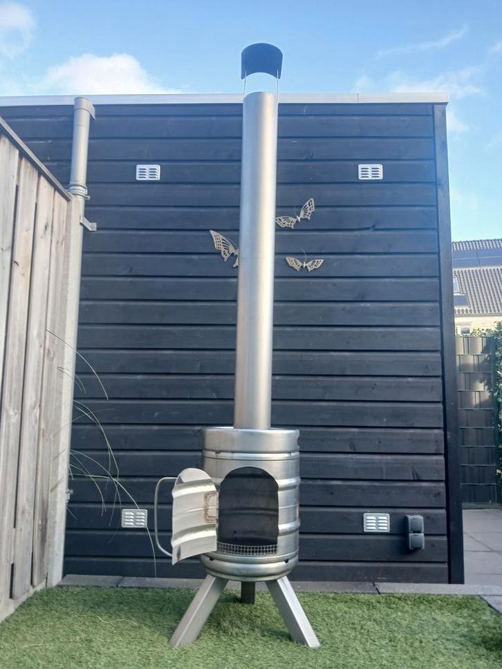 RVS Terraskachel Tuinhaard uit een 50L bierfust, Tuin en Terras, Tuinhaarden, Nieuw, Ophalen of Verzenden