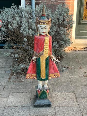 Vintage Thais houten beeld tempelwachter groot beschikbaar voor biedingen