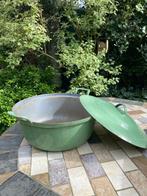 emaille groene  pan en vergiet vintage voor tuindecoratie, Antiek en Kunst, Ophalen