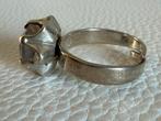 R177/Vintage Zilveren Modernist Ring met Bergkristal, Met kristal, Gebruikt, Verzenden, X