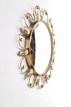 Franse vintage messing verchroomde spiegel bol glas, Huis en Inrichting, Woonaccessoires | Spiegels, Ophalen of Verzenden, Gebruikt