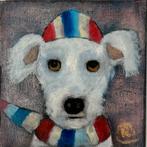 Witte hond met muts en sjaal, Ophalen of Verzenden
