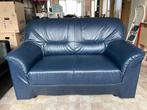Bank donkerblauw lederlook, Ophalen, Gebruikt, Tweepersoons, Rechte bank