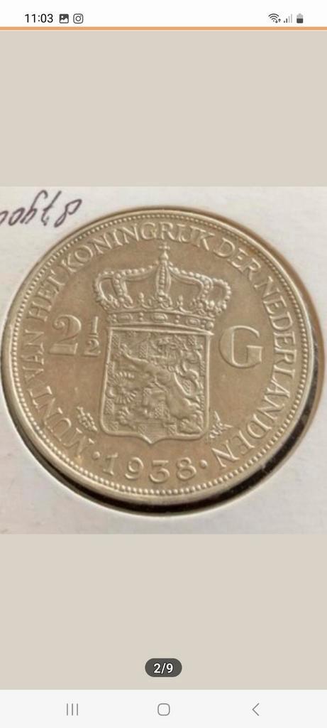 2 1/2 GULDEN WILHELMINA GROF HAAR KAVEL 307, Postzegels en Munten, Munten | Nederland, Losse munt, 2½ gulden, Koningin Wilhelmina