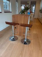 Verstelbare barkrukken hout/chroom, set van 2, Gebruikt, In hoogte verstelbaar, 60 tot 90 cm, Ophalen of Verzenden