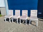 4 nieuwe zandkleur stoffen stoelen met knoop in de rug, Huis en Inrichting, Stoelen, Ophalen, Gebruikt, Stof