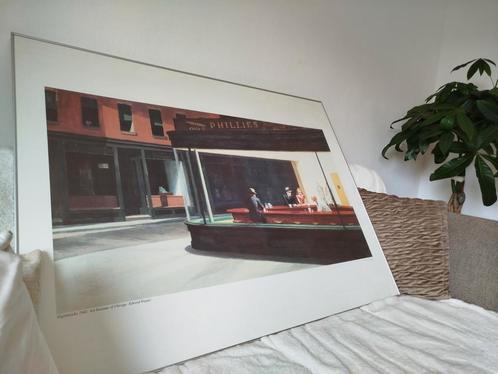 Grote ingelijste kunstdruk “Nighthawks” Edward Hopper 120x90, Huis en Inrichting, Woonaccessoires | Schilderijen, Tekeningen en Foto's