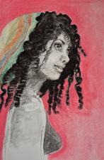 Unieke Krijttekening - Portret van een Vrouw, Ophalen of Verzenden