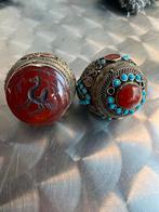 Antieke Chinese Vingerhoedjes Carneool & Turquoise, Ophalen of Verzenden