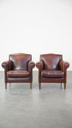 Set van 2 design fauteuils gemaakt van schapenleer, Ophalen, Gebruikt, Klassiek, 75 tot 100 cm