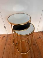 ZARA bijzettafels (2 stuks) goudkleurig met glas – luxe look, 45 tot 60 cm, Minder dan 55 cm, Rond, Ophalen of Verzenden
