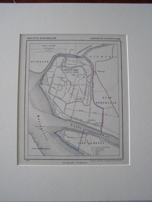 Antiek landkaartje gemeente Goudswaard uit 1865 veel details, Boeken, Atlassen en Landkaarten, Zo goed als nieuw, Landkaart, Nederland